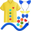 Blue Cat Costume Set Including Cat Ears Headband Yellow T-shirt Glasses for World Book Day Cosplay Party Supplies