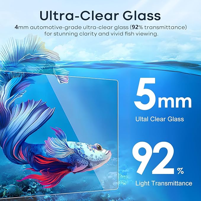 6 Gallon Glass Fish Tank 5 Gallon Open-Back Lid, Small Aquarium Fish Bowl Cube for Betta Goldfish Snails Shrimp Aquatic Planting, Ultra Clear Rimless Design Low Iron