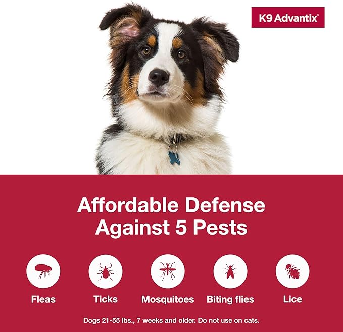 K9 Advantix Flea, Tick & Mosquito Prevention for Dogs 21-55 lbs. | Flea Drops for Large Dogs | Apply Monthly | 6 Treatments (Pack of 3)
