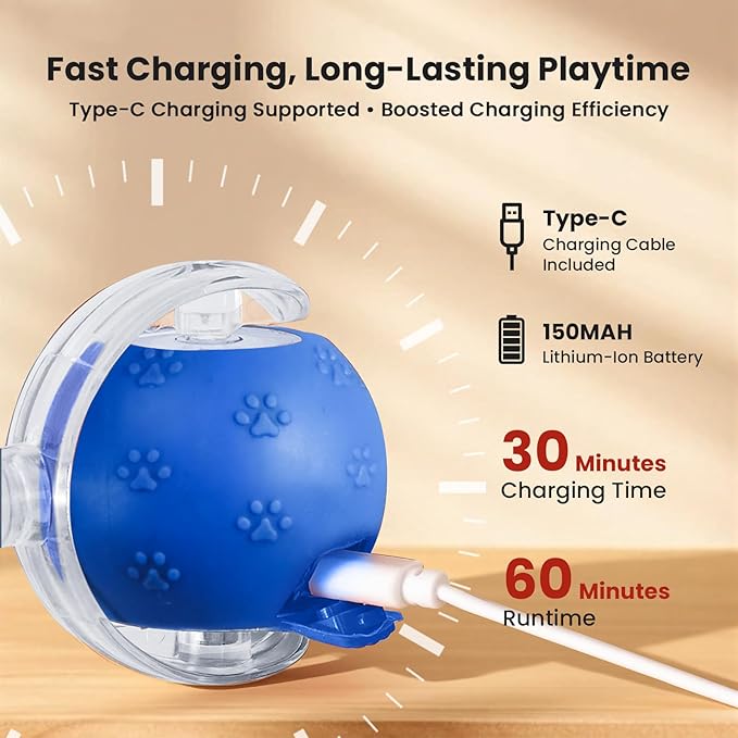 Rocfish Durable Interactive Cat Toys for Indoor Cats, Smart Automatic Cat Chase Ball Toy, Upgraded Speedy Tail Kitten Toy for Bored Indoor Adult Pets (NEW Blue)