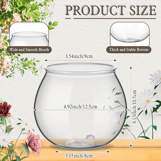 8 Pcs Plastic Fish Bowls for Centerpieces 27 oz Clear Fish Bowl for Drinks Unbreakable Heavy Duty Round Vase for Table Centerpieces Wedding Event Home Decor