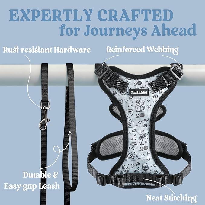 rabbitgoo Cat Harness and Leash for Walking, Escape Proof Soft Adjustable Vest Harnesses for Cats, Easy Control Breathable Reflective Strips Jacket, Doodle Gray,XS