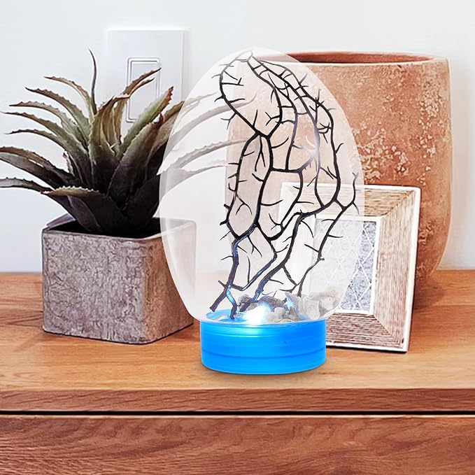 Mini Aquarium Fish Tank with LED Light, Closed Desktop Aquatic Ecosystem with Blue Base, Self-Sustaining Small Fish Bowl for Home and Office Decor
