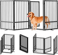 Full Metal Freestanding Dog Gate with Door, 32''Height Foldable Pet Dog Fence for Indoor & Outdoor, 4 Panels Extra Wide Free Standing TallDog Gates for Doorways,House,Stairs,Porch,Deck,Yard