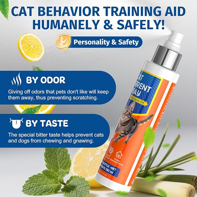 Cat Deterrent Spray - Safe Indoor & Outdoor Deterrent for Furniture Protection, Effective Training Aid with Natural Ingredients（75ml） A1