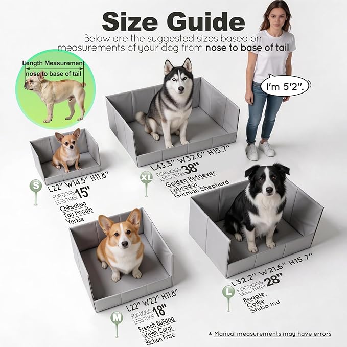Dog Litter Box, Pee Pad Holder Foldable, 22''x 22'' Indoor Dog Potty Tray for Medium Dogs, High Walls, Seamless, No Assembly, Waterproof, Easy to Clean, No Spill,Portable for Travel