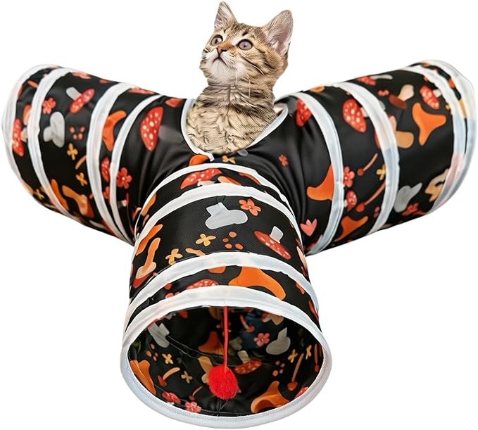 3 Way Cat Tunnel Collapsible Fun Pet Play Tube Toys for Cats, Kittens, Puppies & Rabbits - Portable Tunnel with Hanging Ball for Indoor Play, Hideout & Exercise