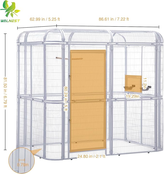87-Inch Heavy Duty Walk-in Bird Cage – Large Outdoor Aviary Metal Birdcage with Stand, 7.22x5.25x6.8ft Flight Space for Macaw, Budgie, Conure, Lovebird, Parakeet, Cockatiel