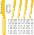 Yinkin 5 Pieces Razor Comb for Dogs Hair Grooming Trimmer for Pet Razor Comb with 25 Extra Blades Manual Dog Hair Trimmer Double Edge for Cats Hair Cutting Tool(Yellow)