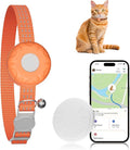 Cat GPS Tracker, Smart Cat GPS Tracker Compatible with Apple Find My App (Only iOS), No Monthly Fee, Waterproof (White Tracker, Orange Cat Collar)