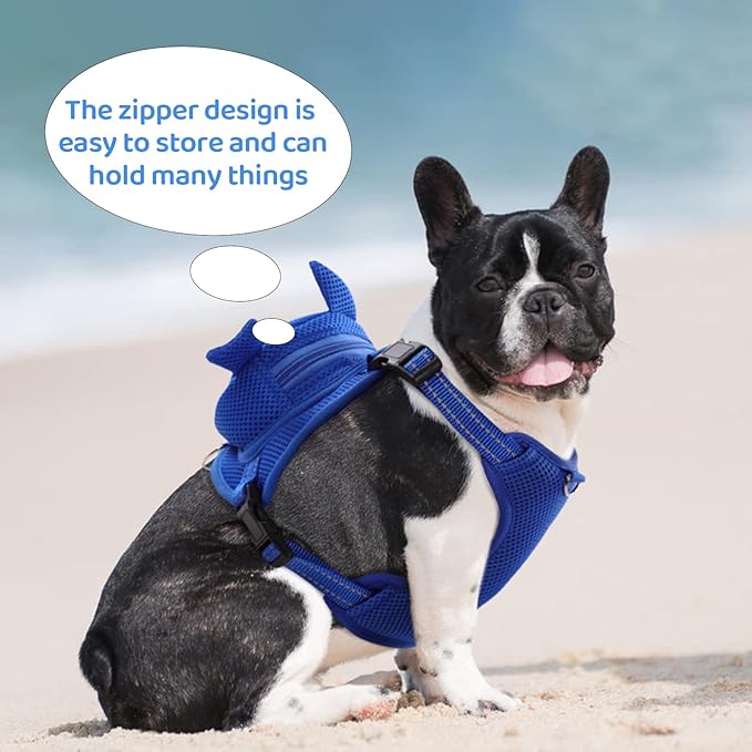 Dog Harness with Backpack, Adjustable Dog Backpack Harness for Small Medium Dogs, No-Pull Breathable Backpacks for Dogs to Wear, for Traveling, Hiking, Camping, Training, Blue M