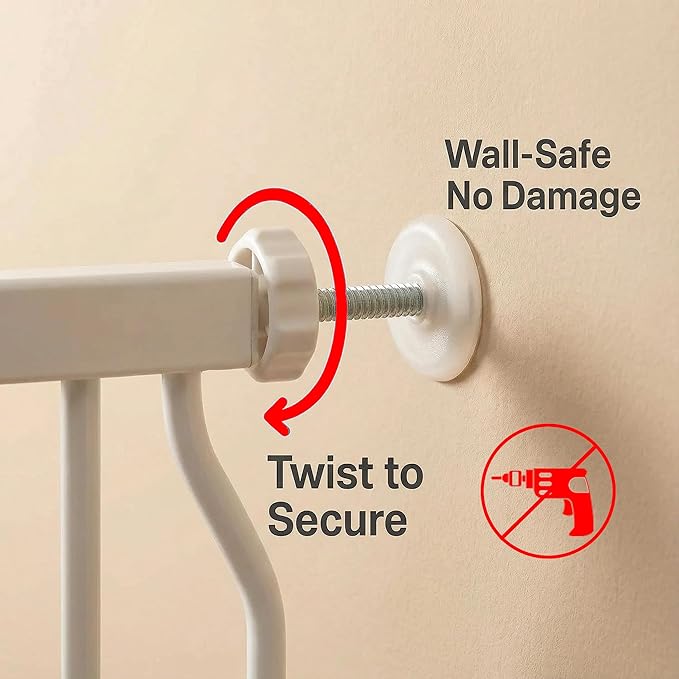 Extra Wide Baby Gate 85.8-104.5 Inch, Pressure Mounted No Drilling, for Stairs & Doorways, Metal White Indoor Safety Gate for Kids and Dogs