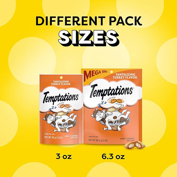 Temptations Cat Treats, Classic Crunchy and Soft Cat Treats, Tantalizing Turkey Flavor, 6.3 oz. Pouch (Pack of 10)