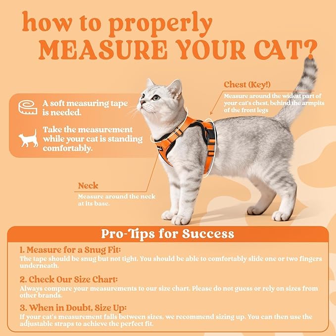rabbitgoo Cat Harness and Leash for Walking, Escape Proof Soft Adjustable Vest Harnesses for Cats, Easy Control Breathable Reflective Strips Jacket, Orange, XS