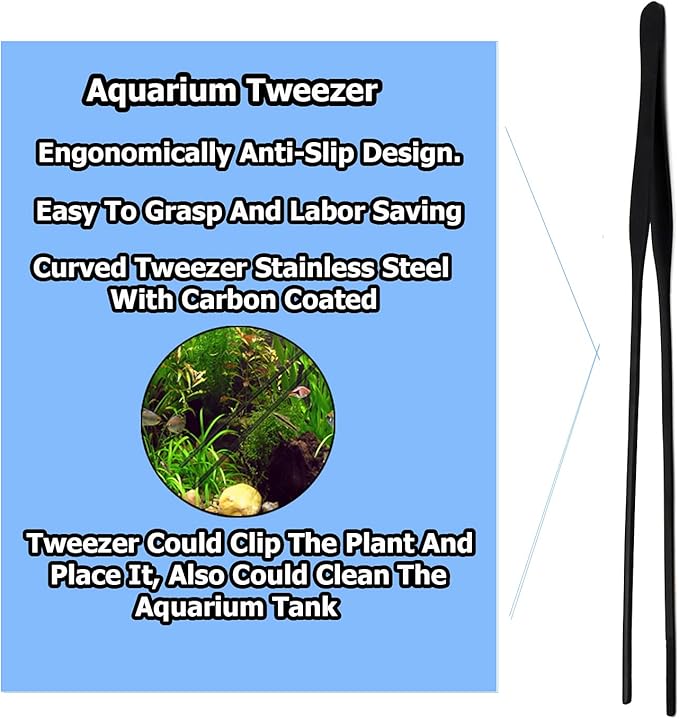 G.S Aquarium Tweezers Stainless Steel Straight and Curved Tweezers Set for Fish Tank Aquatic Plants Long Handle Reptile Feeding Tongs,10.5 inch Black