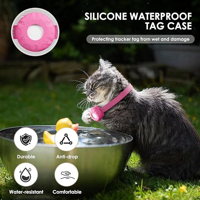 Cat GPS Tracker for Cats, Waterproof Pet GPS Tracker, Compatible with Apple Find My App (Only iOS), No Monthly Fee (White Tracker, Pink Cat Collar)-2025091601