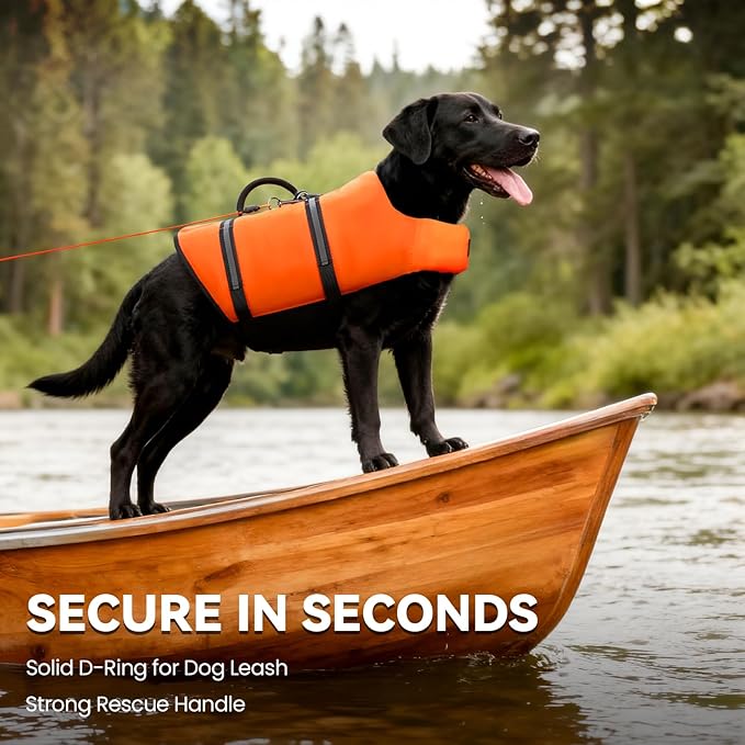 VIVAGLORY Rip Stop Dog Life Vest, Swimming Vest with Handle, Buoyancy for Doggy Puppy, Dog Life Jacket for Swimming & Boating, XXS, Bright Orange