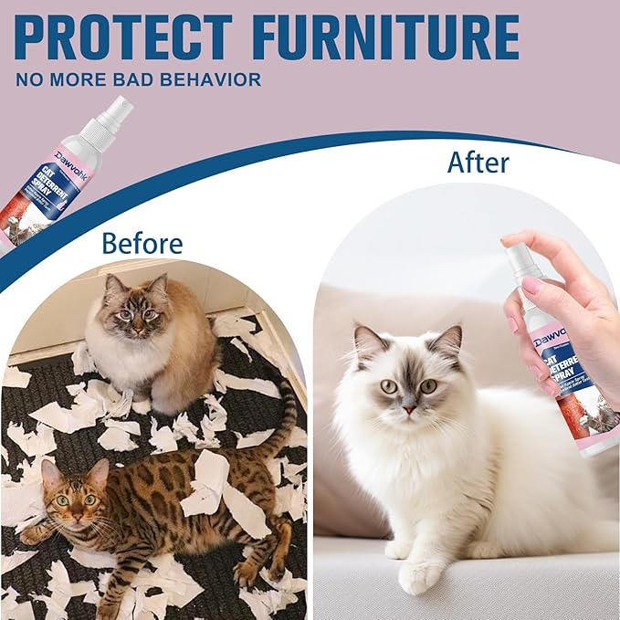 Cat Deterrent Spray, Natural Non-Scratch Spray, Non-Toxic Alcohol Free Formula, Safe Indoor & Outdoor Training Aid, for Dogs and Kittens, Curtains, Furniture, Sofas, Cushions, 120ml/pc (2)