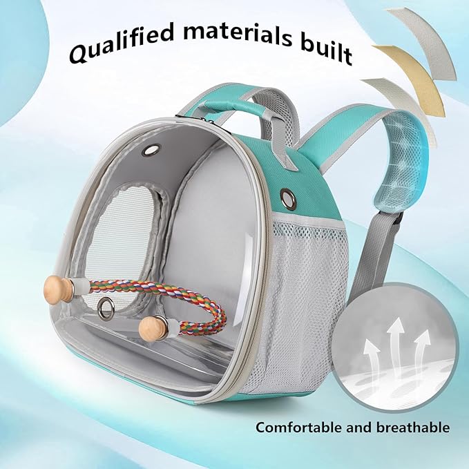 Small Bird Travel Backpack Carrier Cage, Backpack to Transport Backpack Carrier with Metal Tray Stand Perch for Parakeet Cockatiel Budgies Vet Carry Book Bag