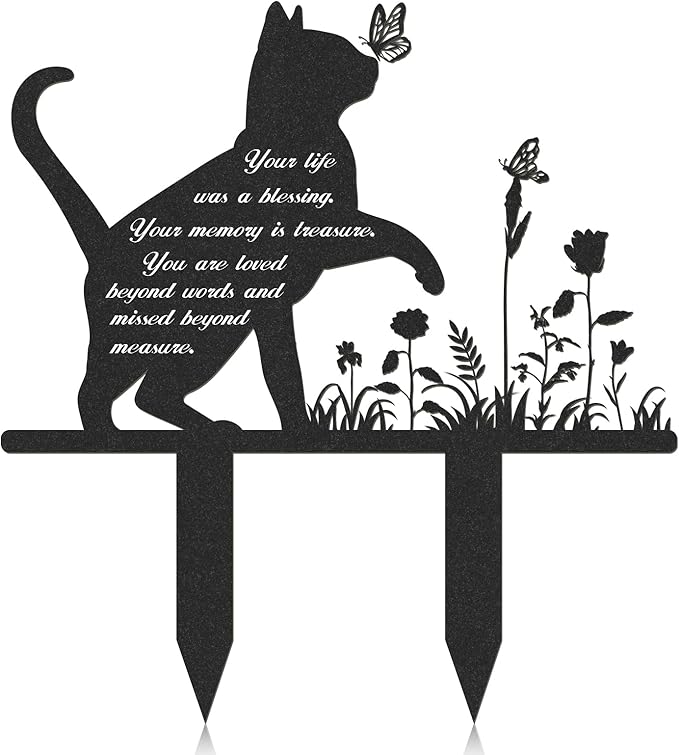 Memorial Pet Grave Markers, Metal Cat Garden Stake Plaque Cemetery Outdoors, Waterproof Pet Headstone Memorial(13.4 X 12 in)