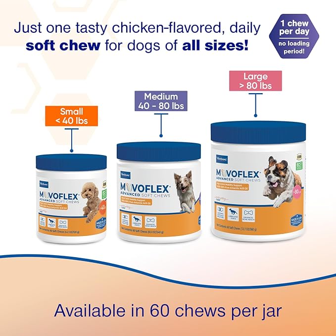 MOVOFLEX Advanced Soft Chews Hip Joint Support Supplement for Large Dogs 60 Count by Virbac