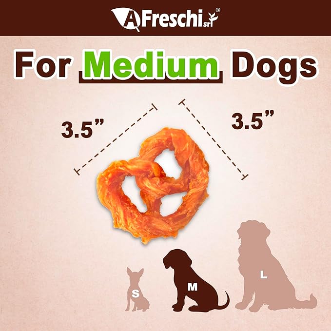 A Freschi srl Turkey Tendons for Dogs, USA-Sourced, Healthy Dog Treats, Rawhide-Free Puppy Chews, Long Lasting, All Natural, Hypoallergenic Dog Treats for Medium Breeds, 3 Count Pack Pretze (M)