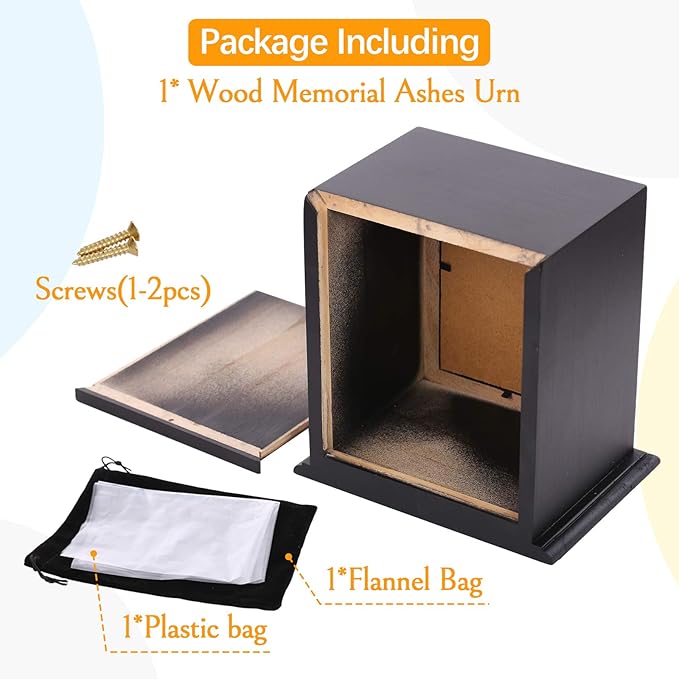 Pet Wood Memorial Urn for Ashes,Photo Frame Keepsake Box for Cats Dogs,Funerary Caskets Supplies Burly Wood Cremation Urns with Acrylic Glass Photo Protector for Pet Lovers