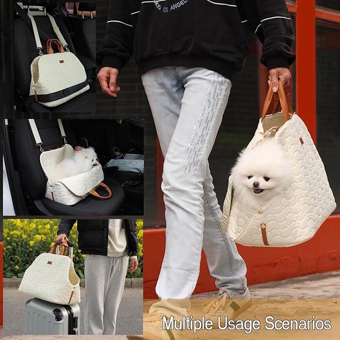 Small Dog Purse Puppies Car Safety Seat,Dual USE,Cat Bags Pets Kennel,Cream Color,Trained Pets Handbag Outdoor Woman Style(Gream Color)