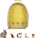 Transparent Parrot Backpack,12 Holes Ventilate Space Capsule Carrier,Stick Wooden Standing Perch,Portable Double Shoulder Outdoor Pet Backpack Carrier for Birds and Pets (Yellow,Without Stick)