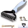 Double Sided Dematting Comb for Dogs & Cats - 2-in-1 Undercoat Rake & Double Coat Dog Brush, Pet Grooming Tool for Removing Mats & Deshedding (Blue)