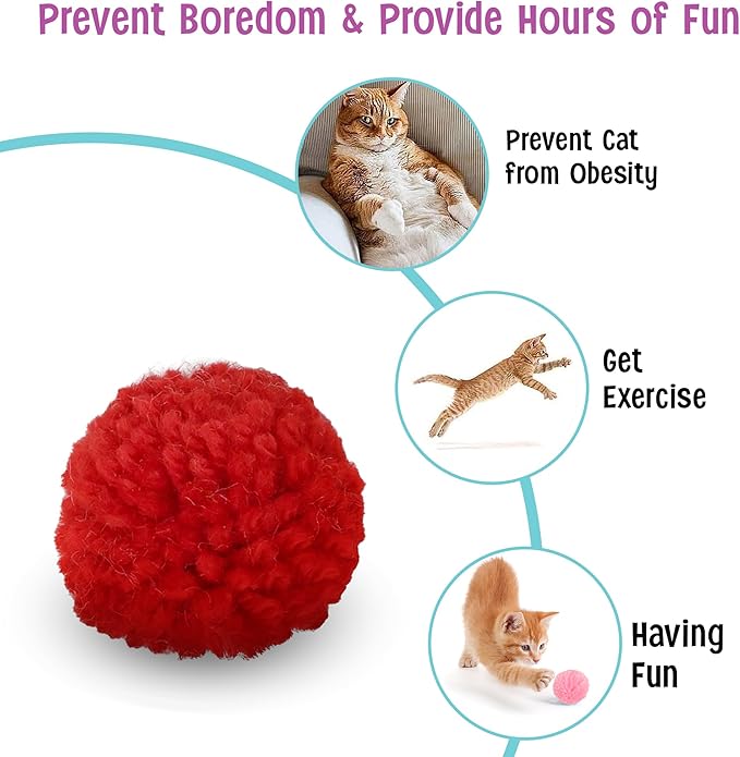 SPOT Wool Pom Poms Cat Toy - Interactive Wool Balls Cat Toy with Catnip for Cats and Kittens to Bite, Swat and Chase - 1.5 inch, 4 pcs (Pack of 2)