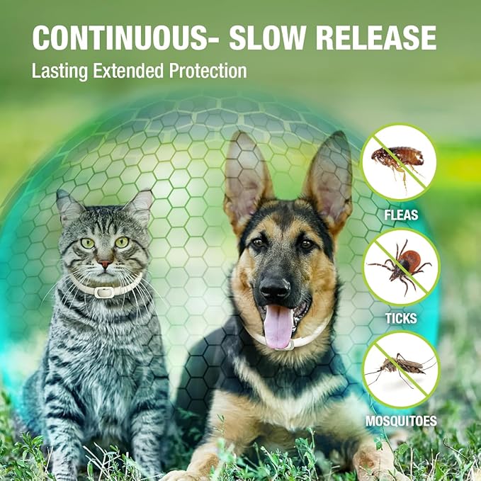 EcoVenger Flea Collars for Dogs & Cats - Flea & Tick Repellent 2-Pack White. Built-in Pant-Based Formula Strong Repellency Slow Release, Lasting Protection, Pleasant Aroma, Waterproof