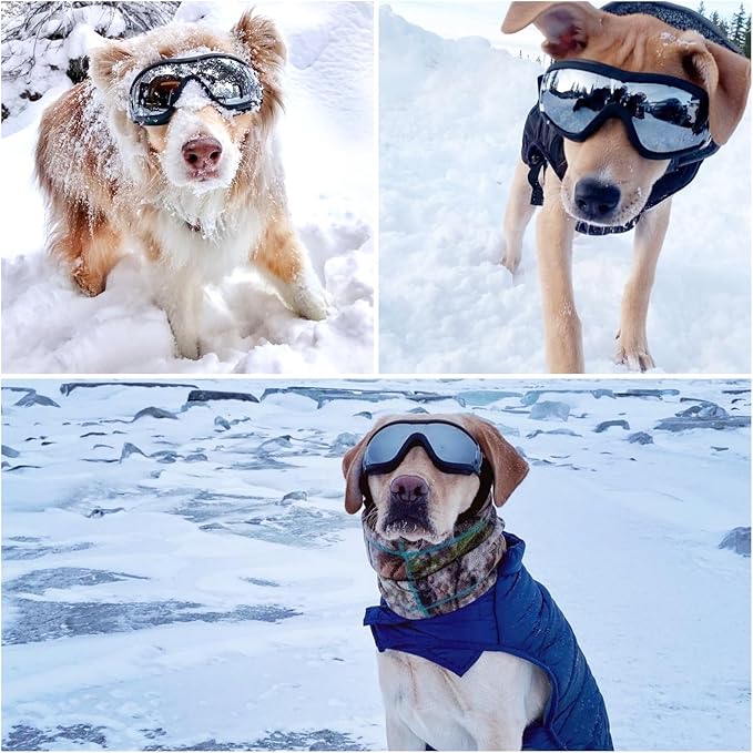 Namsan Dog Goggles Large Breed, UV-Protection Doggie Sunglasses for Medium to Large Dogs, Outdoor Dog Eye Protection, Anti-Fog Anti-Dust Windproof Snowproof, Adjustable Straps, Black