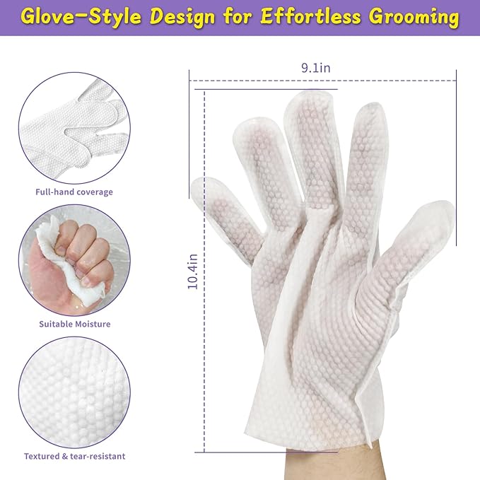 Pet Wipes, Cleaning Glove Wipes for Dogs & Cats Hypoallergenic, Lick-Safe, Full-Body Grooming & Deodorizing Wipes for Daily Care, Home & Outdoor Use (20 Counts)