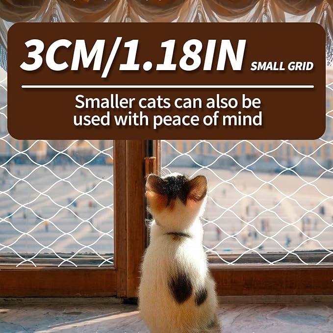 PAWISE Cat Safety Net, Cat Balcony Net Pet Anti-Fall Netting for Window Stairs,Dog Fence Nets Transparent （26x10 Ft）
