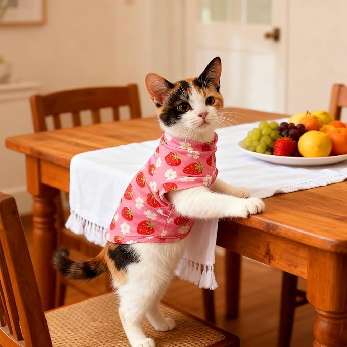 EXPAWLORER Soft Cat Sweater - Sweaters for Cats Only Warm Kitten Clothes, Fall and Winter Pet Coat Pullover Design, Fleece Sweatshirt Clothing Also for Puppy Small Dogs, Strawberry M