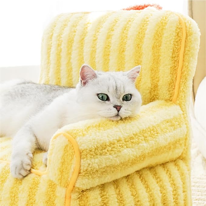 ZEZE Furniture-Style Sofa Pet Bed, Washable Plush Couch Bed with Bolstered Sides & Non-Slip Bottom for Dogs & Cats, Cozy Indoor Bed (Yellow, Small)
