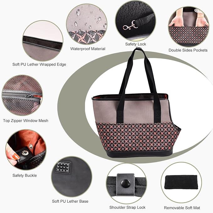 Dog Purse Carrier for Small Dogs, Soft-Sided Tote Bags with Pocket Dog Travel Supplies Portable Dog Sling with Anti-Slip Bottom