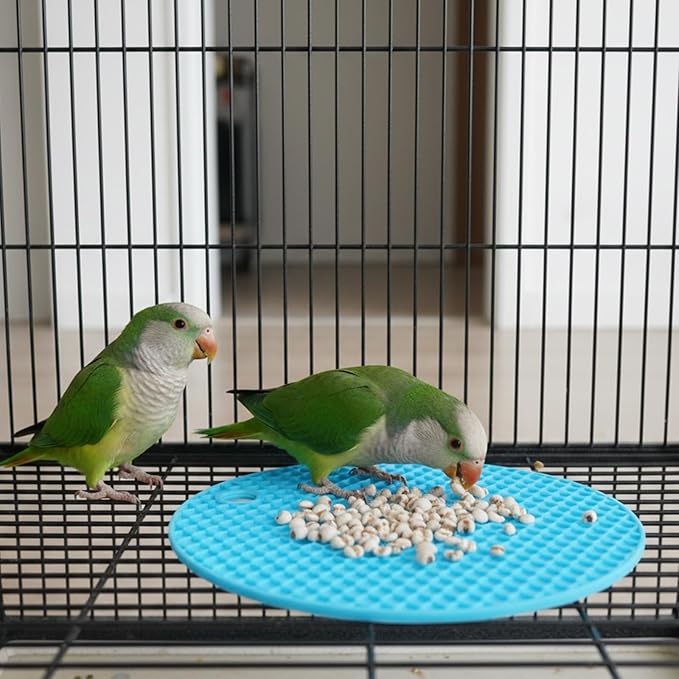 2 Pcs Bird Slow Feeder Mats, Interactive Foraging Mat, Extend Eating Time, Birds Toy for Parakeet, Cockatiel, African Grey, Conure (Blue & Grey)