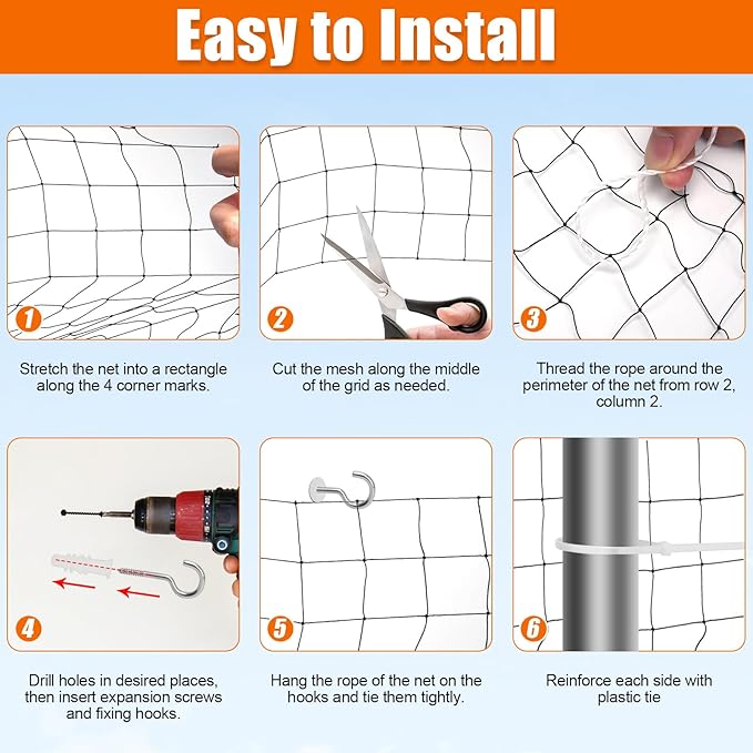YeeBeny Cat Netting Balcony, 10x13 Ft Steel Wire Reinforced Safety Net for Cat, Cat Balcony Protection Netting, Anti-Fall Pet Balcony Netting Suitable for Balcony Window Staircase Terrace