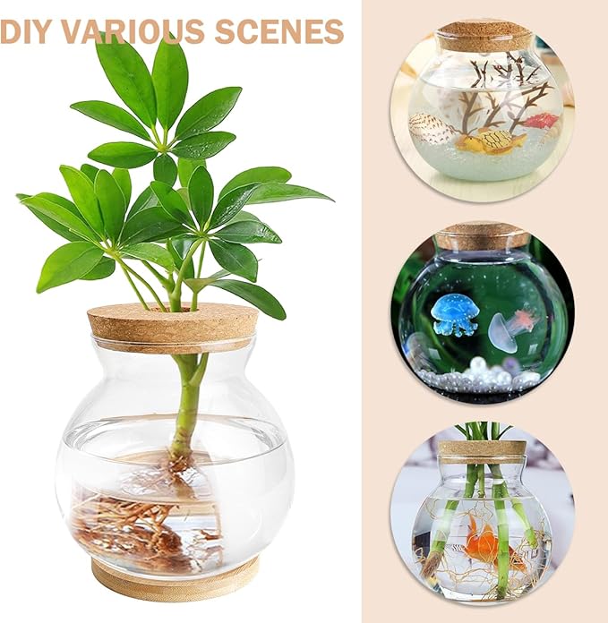 DOERDO Desktop Fish Bowl Landscape Bottle Mini Glass Terrarium Clear Glass Small Fish Tank for Small Betta Fish Plants, 7x5.9 Inch