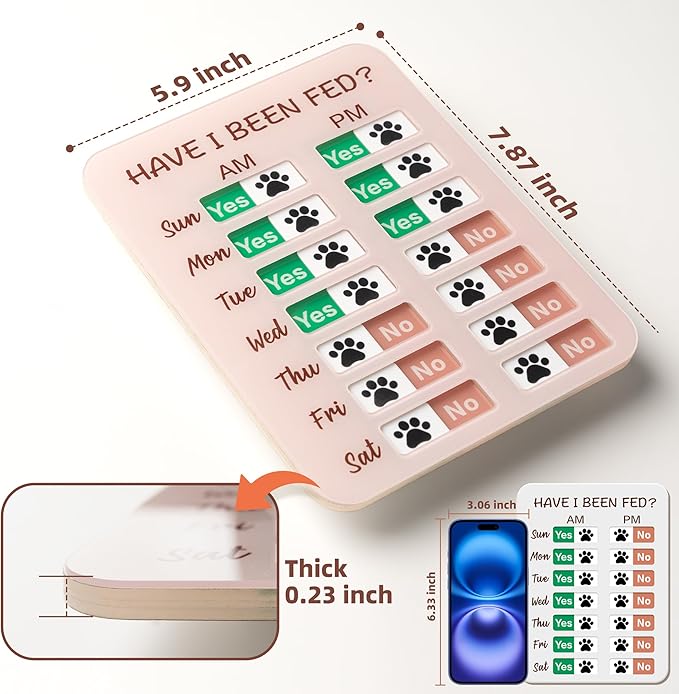 Dog Feeding Reminder, Dog Fed Sign-Daily Am/Pm Chart Slider Sign for Pet Fed and Pill Reminder, Easy to Use On Fridge Or Wall with Adhesive and Magnet,Pet Supplies