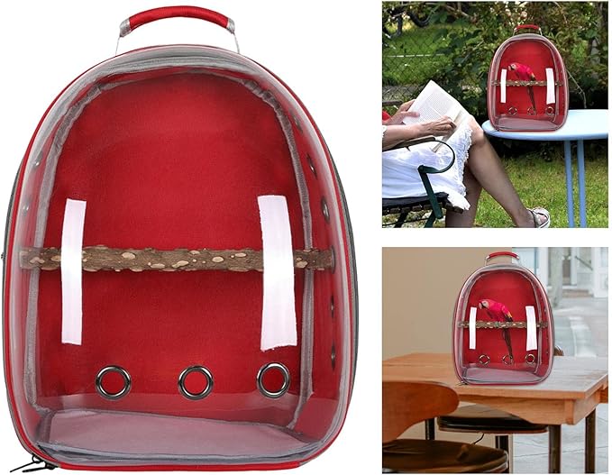 Bird Carrier Bag Pet Backpack Parrot Cage Adjustable Travel for Cockatiels, Red 32x26x41cm