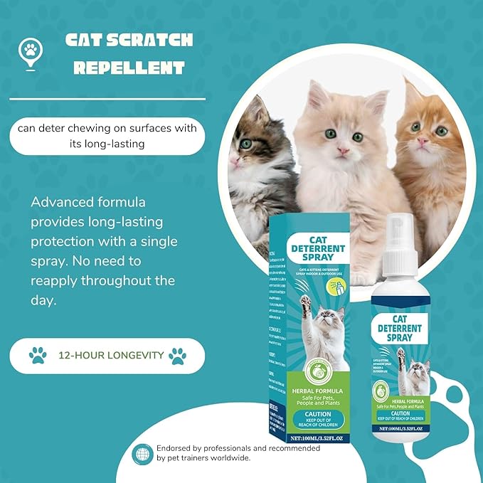 Cat Deterrent Spray,Safe Indoor & Outdoor Deterrent for Furniture & Carpet Protection, Effective Training Aid with Natural Ingredients,Non-Toxic Anti-Scratch