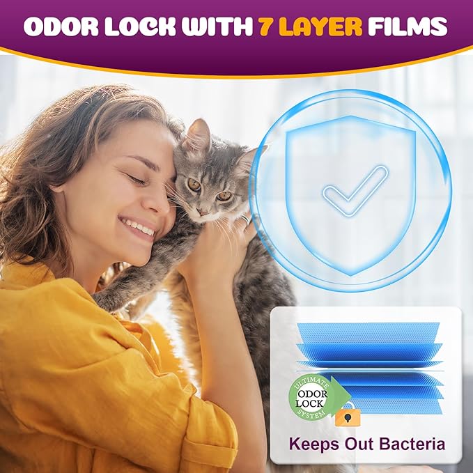 Cat Litter Refill Bags Compatible with Genie Easy Roll Litter Bin, Long Lasting Cat Bag, 7-Layer Odor Control, Leak-Proof & Easy-Tear Design, Extra Waste Refills Bag 2 Rolls - 50 Bags