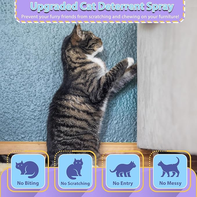 Cat Deterrent Spray, Natural Anti Scratch Cat Spray, Effective Cat Bitter Spray for Chewing & Scratching Keep Off Cat Indoor or Outdoor, Protect Furniture, Curtain, Floor & Plant，100 Ml