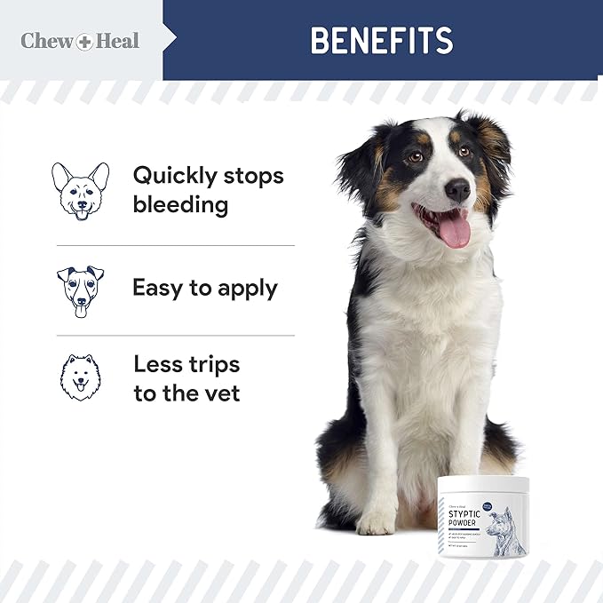 Chew + Heal Labs Styptic Powder for Dogs & Cats - 1.5 oz - Quick Stop Bleeding for Dogs Nails & Minor Cuts - Blood Clotting Powder & Bleed Stop Formula