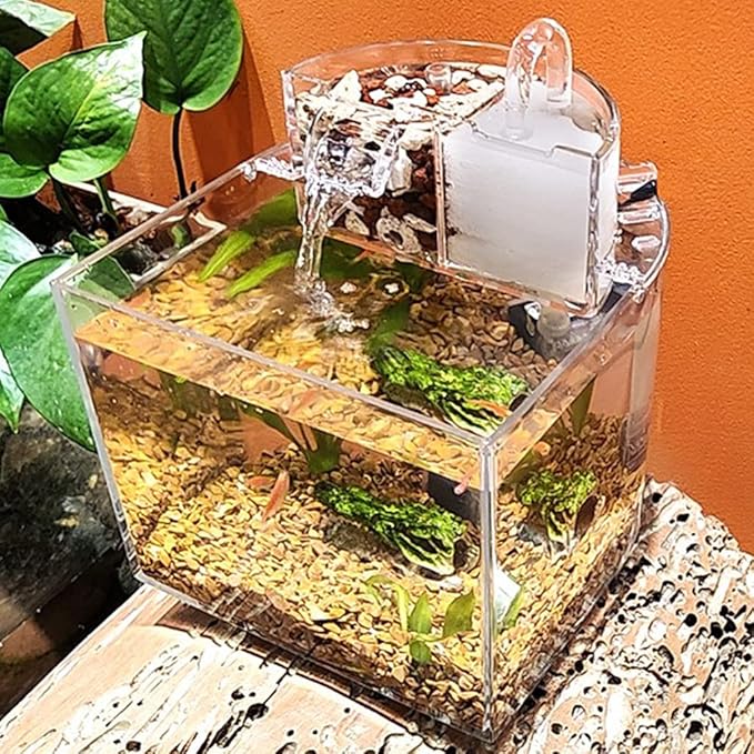 Small Betta Fish for Acrylic Desktop Fish Bowls Self-Circulation Filtration Aquariums with Filter Cotto