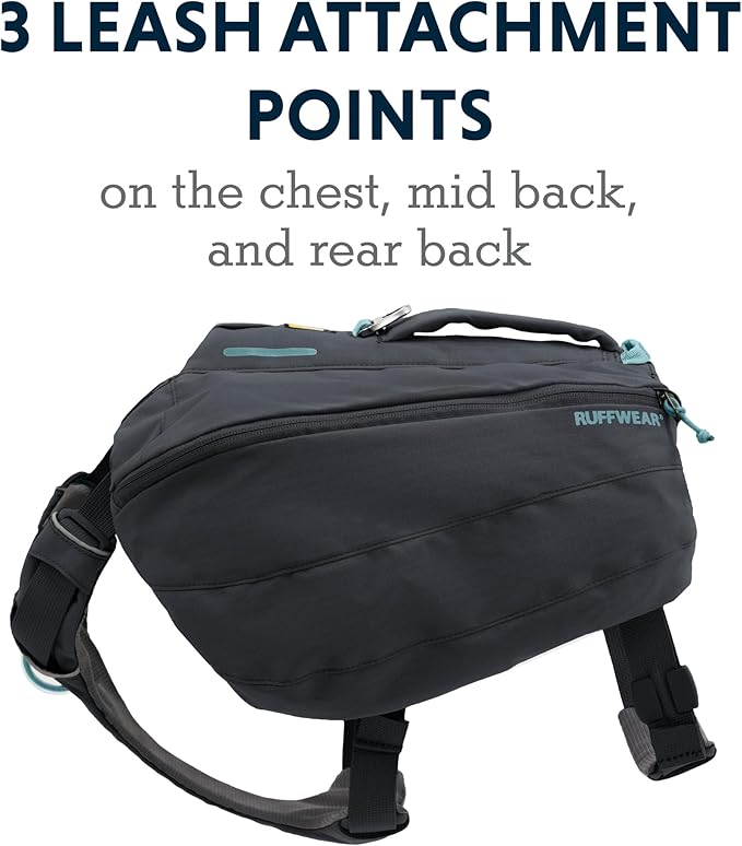 Ruffwear, Front Range Day Pack, Dog Backpack with Saddlebags, 5-Point Adjustment, 3 Leash Points, Padded Handle, Internal Mesh Pockets, Reflective Trim, Light Loop, Basalt Gray, Medium