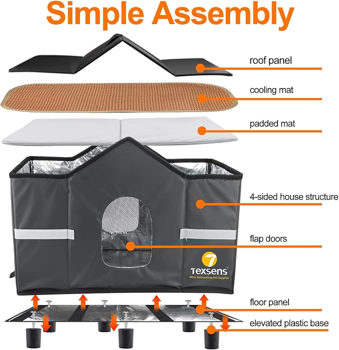 Texsens Outdoor Cat House - Weatherproof Large Cat Shelter for Outside with Roof Window- Insulated Elevated House for Stray/Barn Cats with Cozy Cushion - Ideal Waterproof Feral Cat House